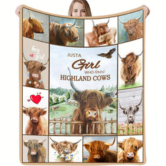 Scottish Highland Cow Flannel Blanket for Couch Bed Sofa Camping Traveling