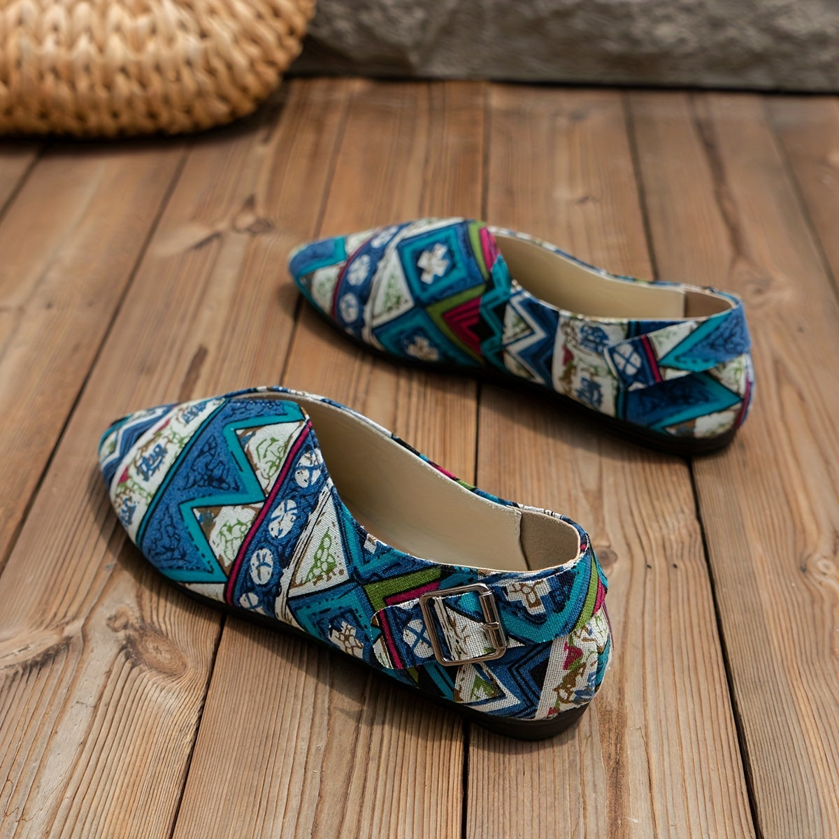 Colorblock Buckle Decor Mules Slip-On Low Flat Boho Shoes