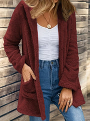Solid Teddy Coat Casual Open Front Long Sleeve Warm Outerwear