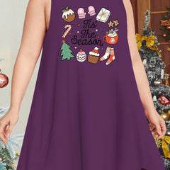 Christmas Nightdress Christmas Tree Print Round Neck Loose Tank Sleep