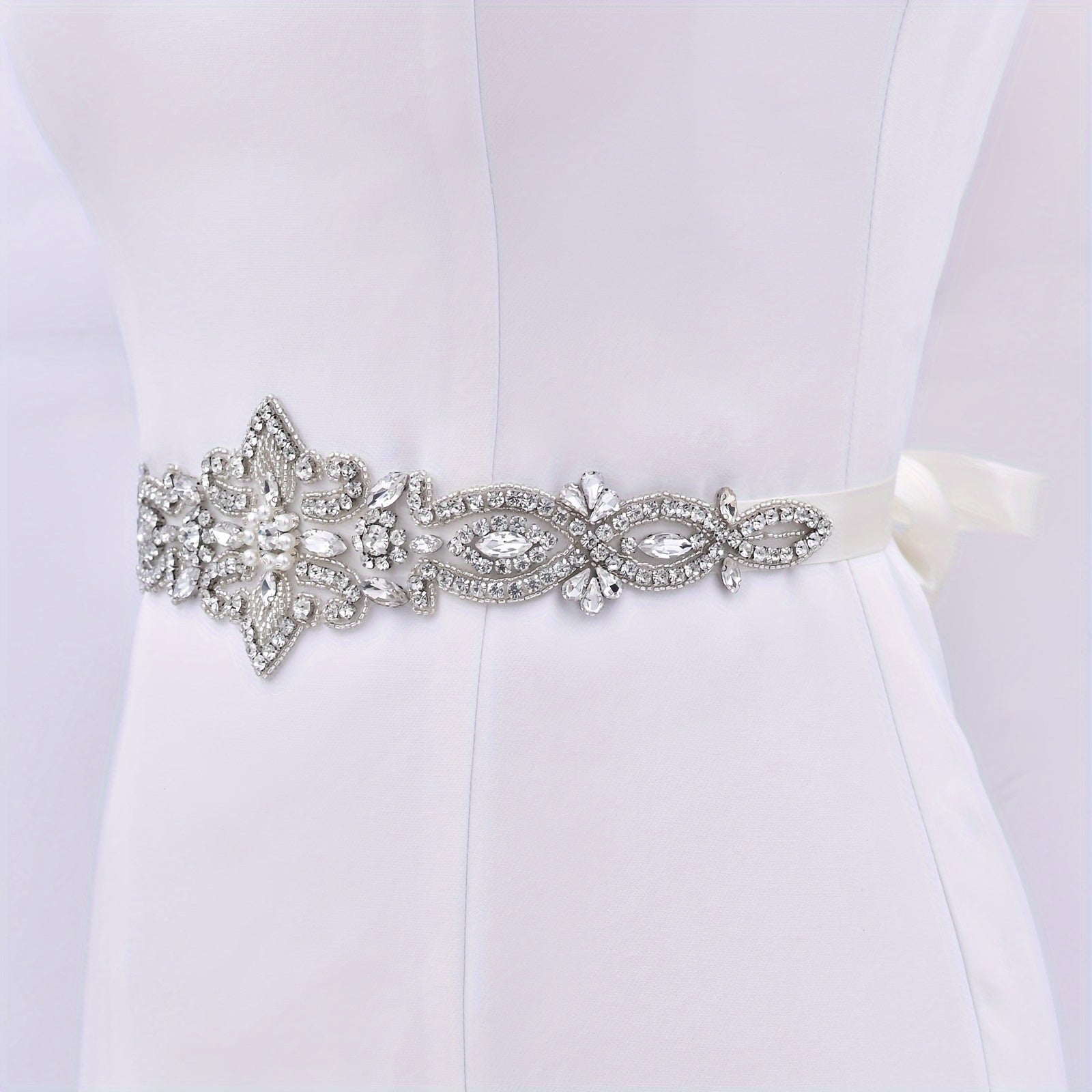 Rhinestone Bridal Sash Faux Pearl Wedding Waistband