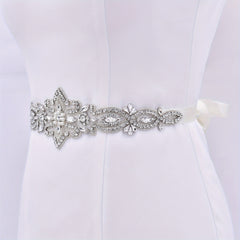 Rhinestone Bridal Sash Faux Pearl Wedding Waistband
