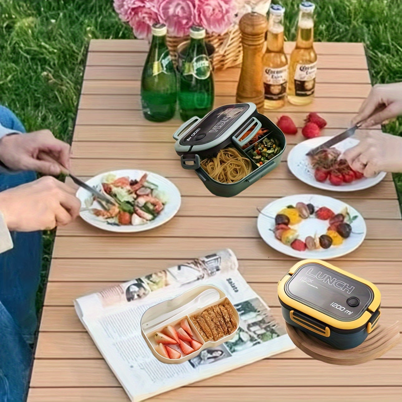 PP Plastic Lunch Box Microwaveable Double layer Compartment Lunch Box