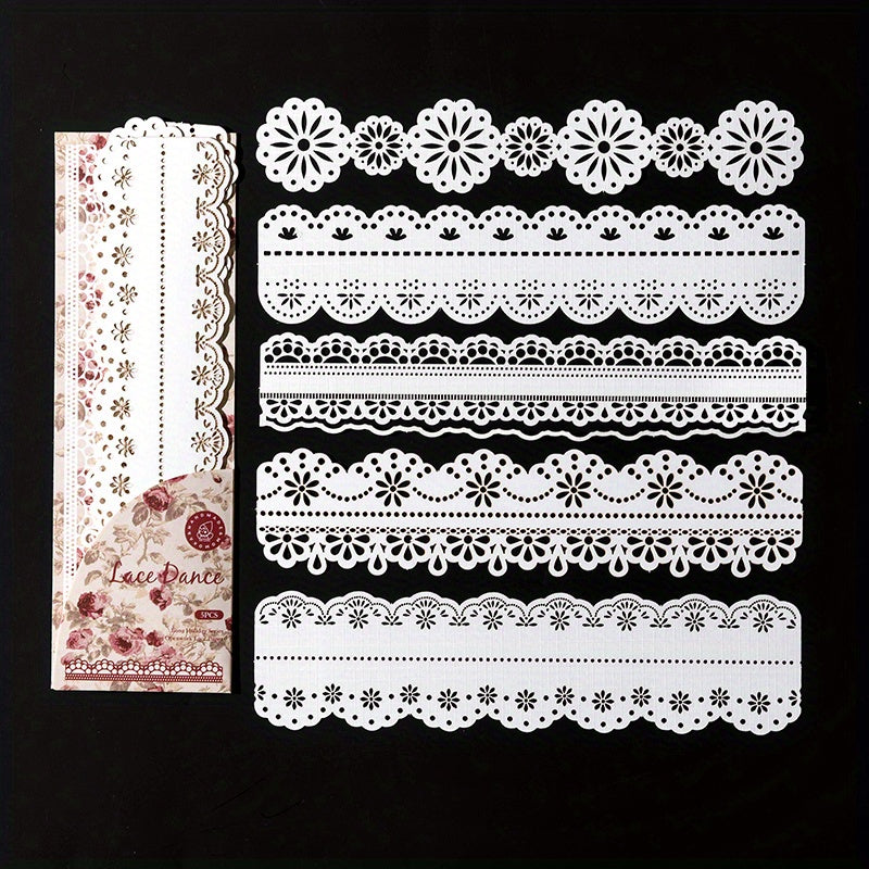 5pcs Long Strip Lace Paper Holiday Series Hand Curtains