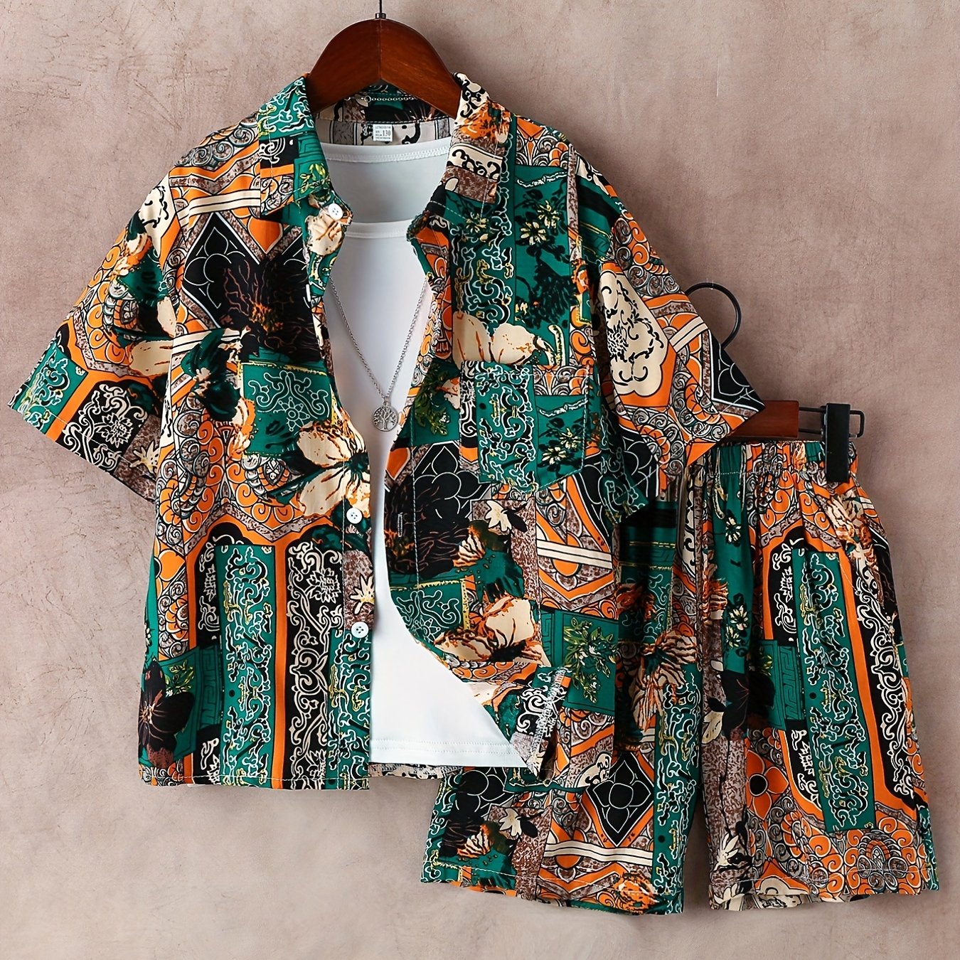 Boys Flower Print Outfit Short Sleeves Button Down Shirt & Shorts