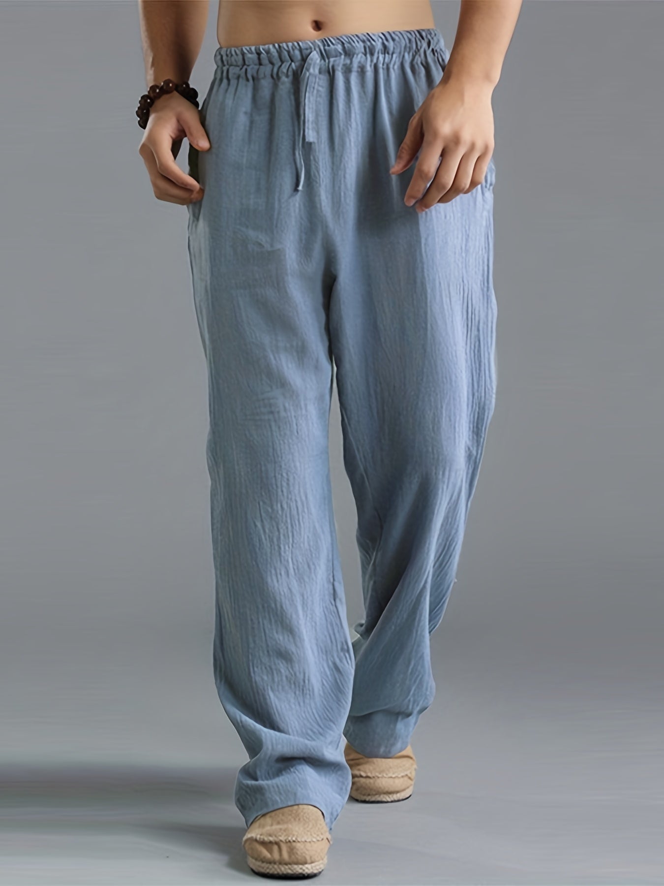 Loose Fit Linen Joggers Men's Casual Solid Sweatpants