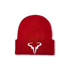 Embroidered Horn Knit Cuffed Beanie Hat
