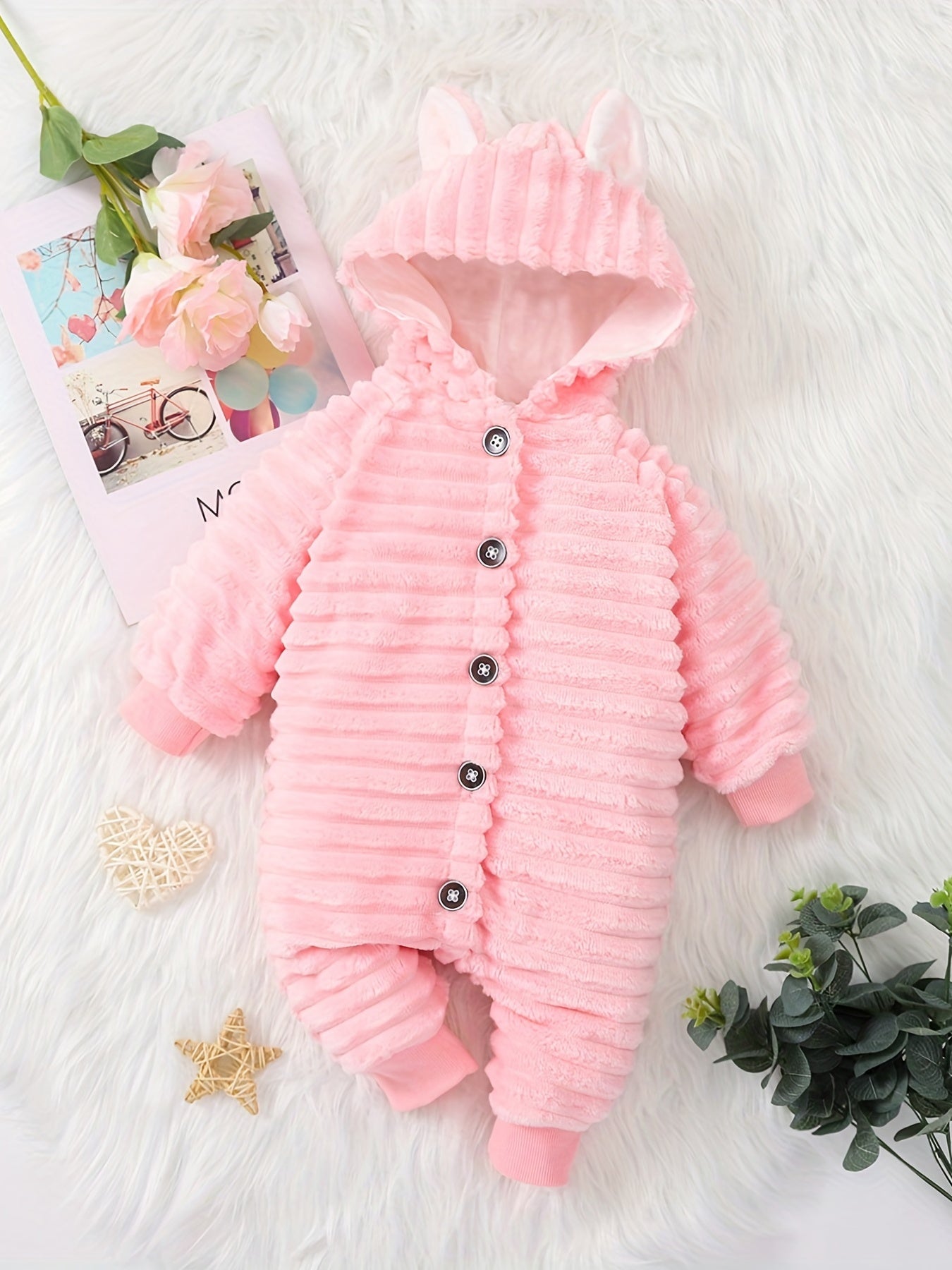 Baby Girl Hooded Warm Jumpsuit with Ears