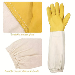 Beekeeping Gloves Thick Goatskin Leather Canvas Sleeves