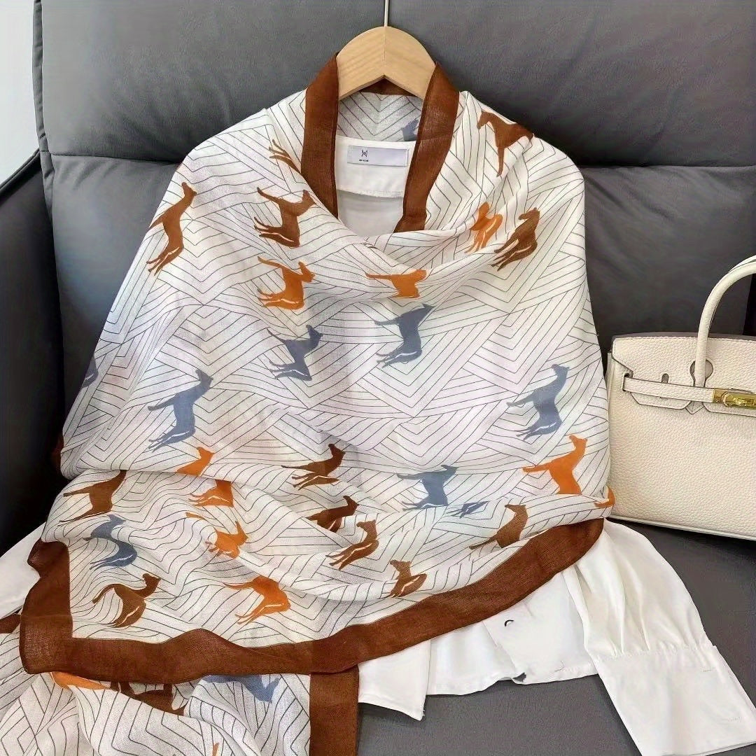 Classic Horse Print Scarf Warm Shawl Windproof Head Wrap Sunscreen