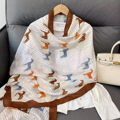 Classic Horse Print Scarf Warm Shawl Windproof Head Wrap Sunscreen