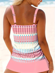 Striped Tankini Set Tie Side Cami Top & Split Skort Bathing Suit 2 Pie