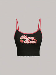 Y2K Spaghetti Top Strawberry Cherry Print Cami