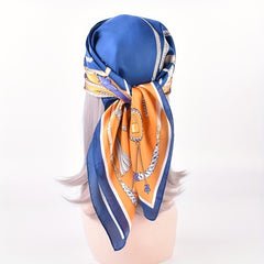Chain Print Bandana Silk Square Scarf Satin Shawl Hair Accessories
