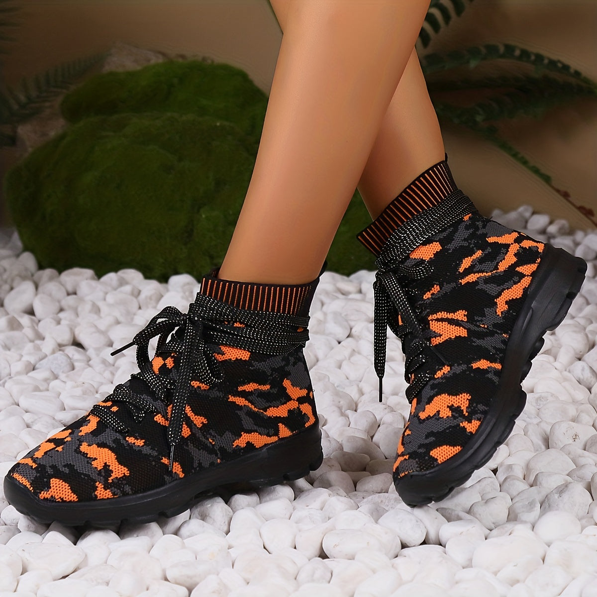 Women's Camo Print High Top Sneakers Breathable Outdoor Running Shoes