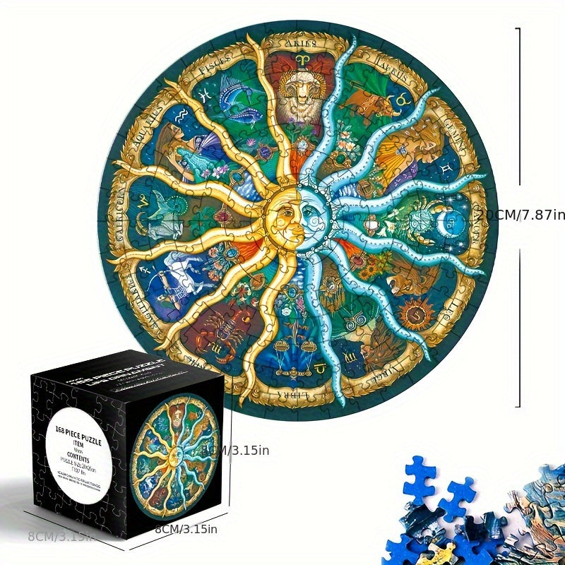 168pcs Round Jigsaw Puzzle for Adults - Cat & Floral Design - 14 Inches