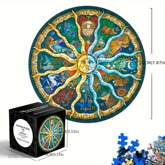 168pcs Round Jigsaw Puzzle for Adults - Cat & Floral Design - 14 Inches