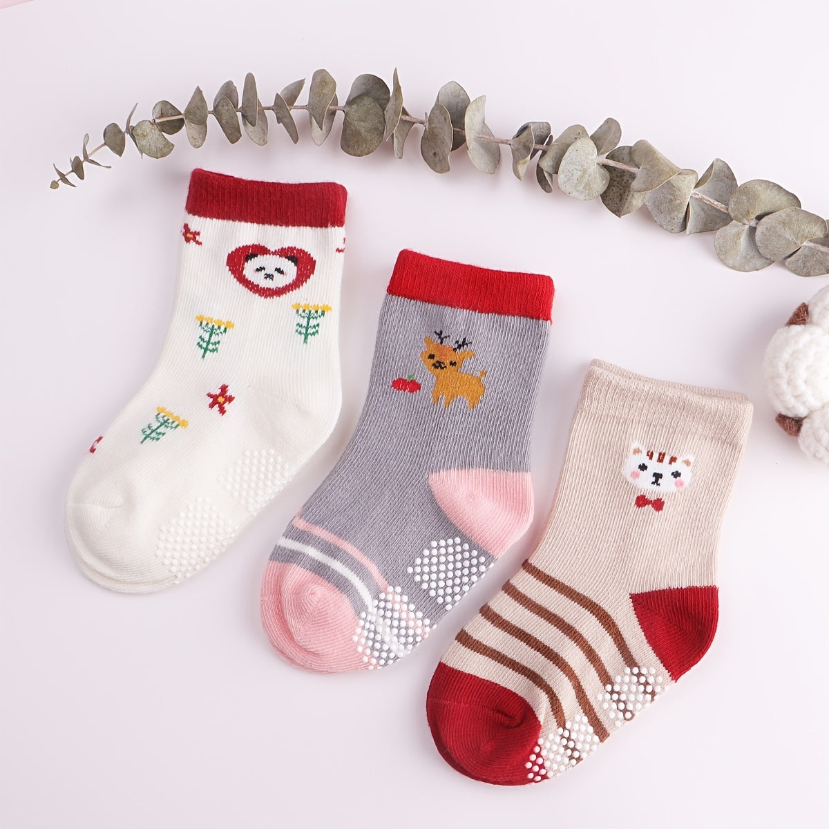 3 Pairs Cartoon Animal Floor Socks Keep Baby Safe & Comfortable
