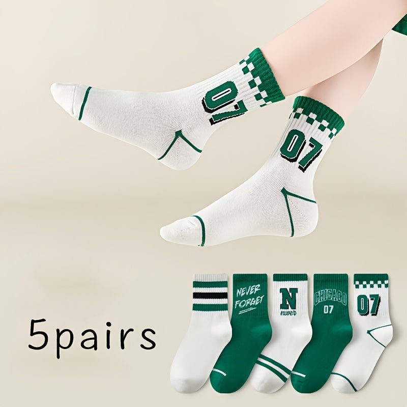 Boy's Striped Letter Crew Socks Cotton Blend Comfy Casual Style