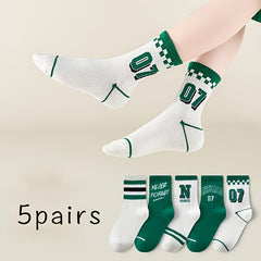 Boy's Striped Letter Crew Socks Cotton Blend Comfy Casual Style