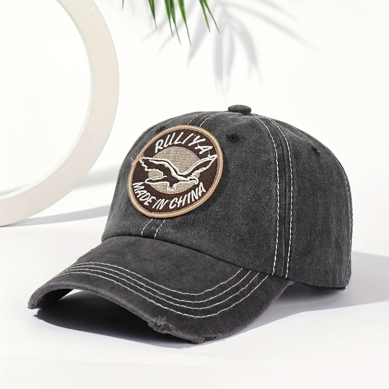 Soft Cotton Washed Baseball Cap with Solid Eagle Embroidery