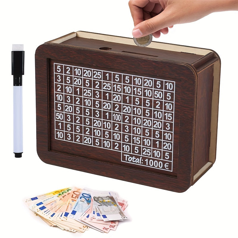 Wooden Coin Bank with Currency Coin Slot for Savings Plans