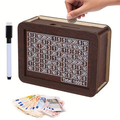 Wooden Coin Bank with Currency Coin Slot for Savings Plans