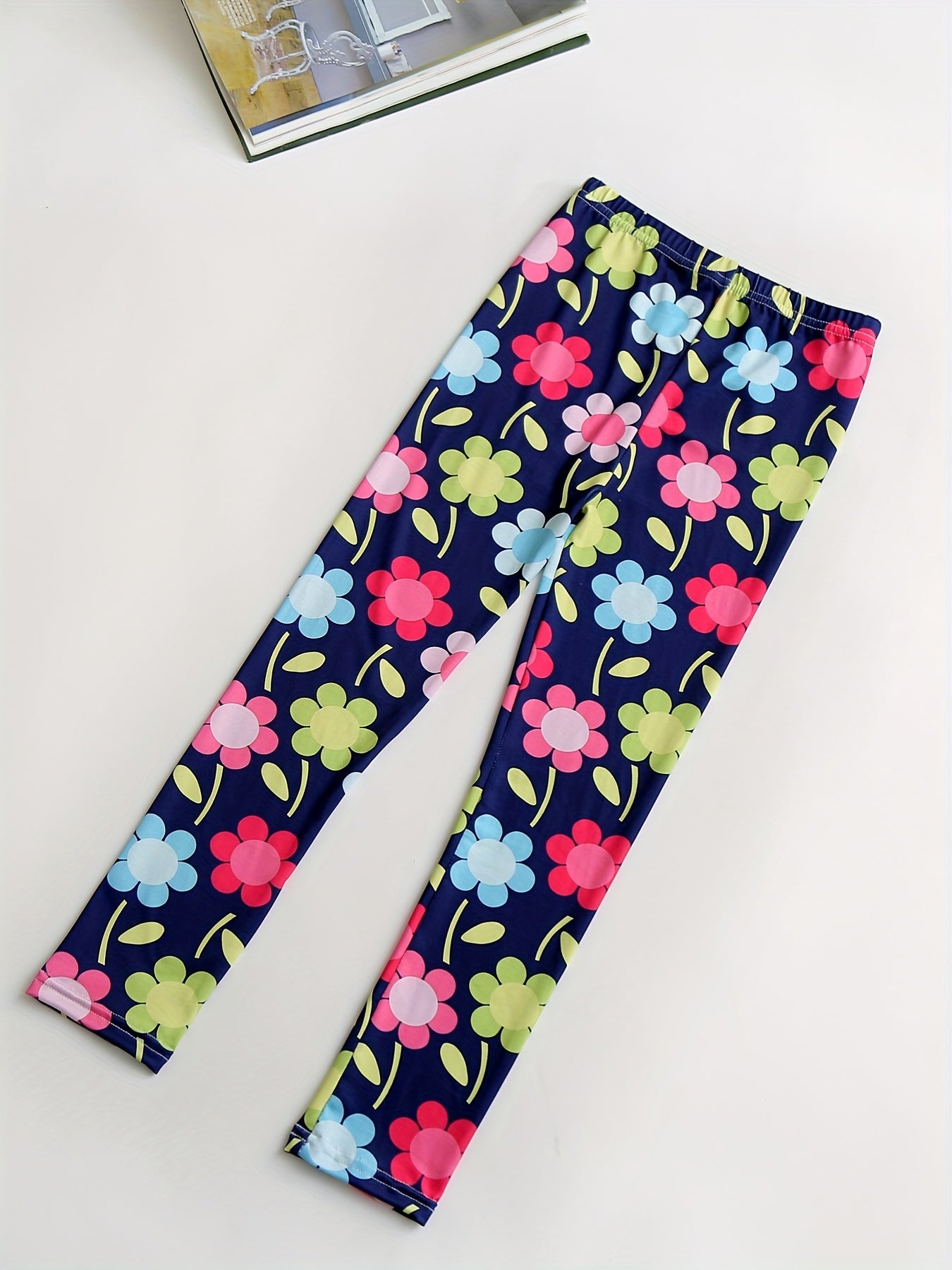 4 Pack Girls Striped Floral Leggings Stretch Sport Pants