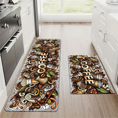 Creative Painting Style Kitchen Mat Colorful Coffee Pattern Rug