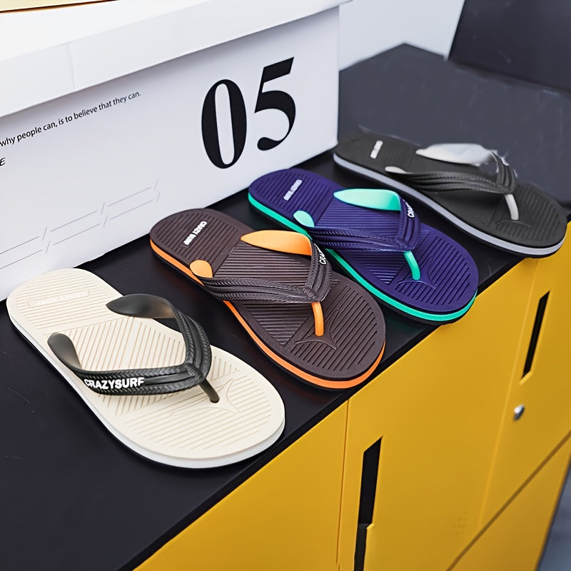 Men's Striped Non Slip Flip Flops Casual Slippers For Beach Pool Shower