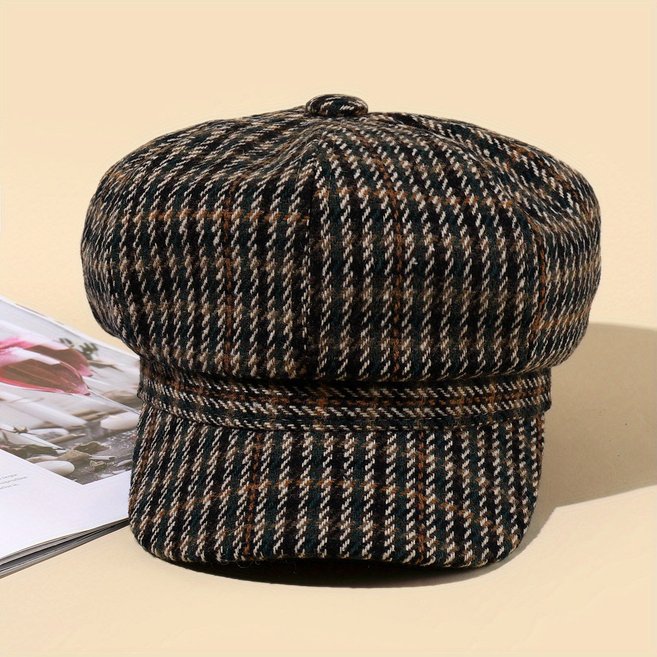 Plaid Octagonal Hat Outdoor Sun Hat Casual Cap Painter Hat