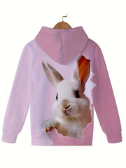 Bunny Print Sweatshirt for Girls - Comfy Hooded Pullover