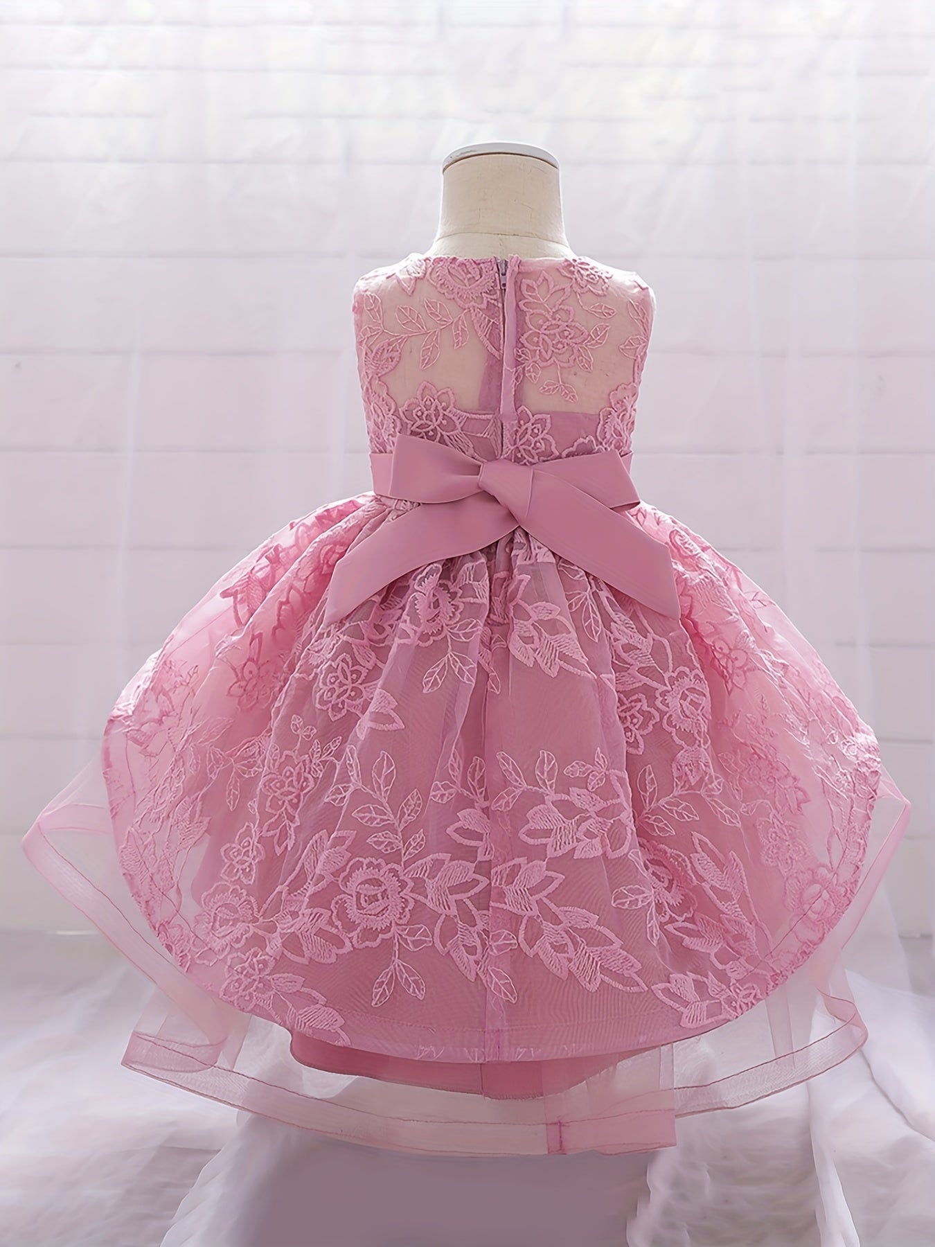 Girl's Floral Embroidery Gown Princess Dress Sleeveless Mesh Fairy Clothes