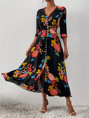 Floral Print Dress V Neck Short Sleeve Dress Casual Every Dress Women's Clothing