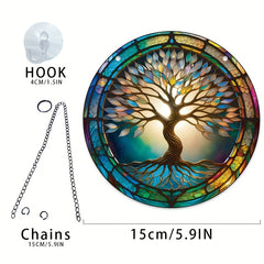 Colorful Tree Of Life Round Acrylic Stain Window Hanging Pendant