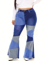 Colorblock High Rise Flared Leg Jeans