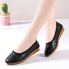 Floral Embroidered Flat Loafers Slip On Soft Sole Casual Walking Flats