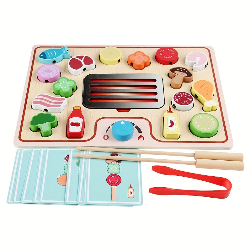 Wooden Pretend Play BBQ Set Cooking Simulation Toys Kitchen Interactive Toy