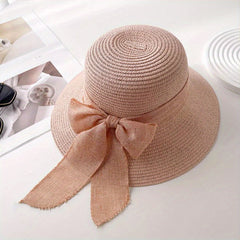 Wide Brim Bowknot Sun Hat Straw Bucket Hats for Women Summer Outdoor