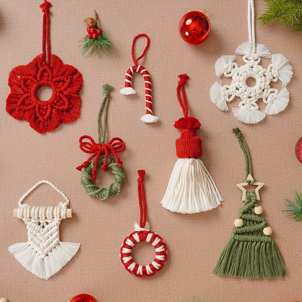 8pcs Christmas Woven Decorations DIY Kit - Perfect Holiday Gift