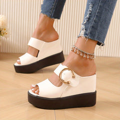 Women's Wedge Sandals Open Toe Slip On Slides Thick Sole Slippers