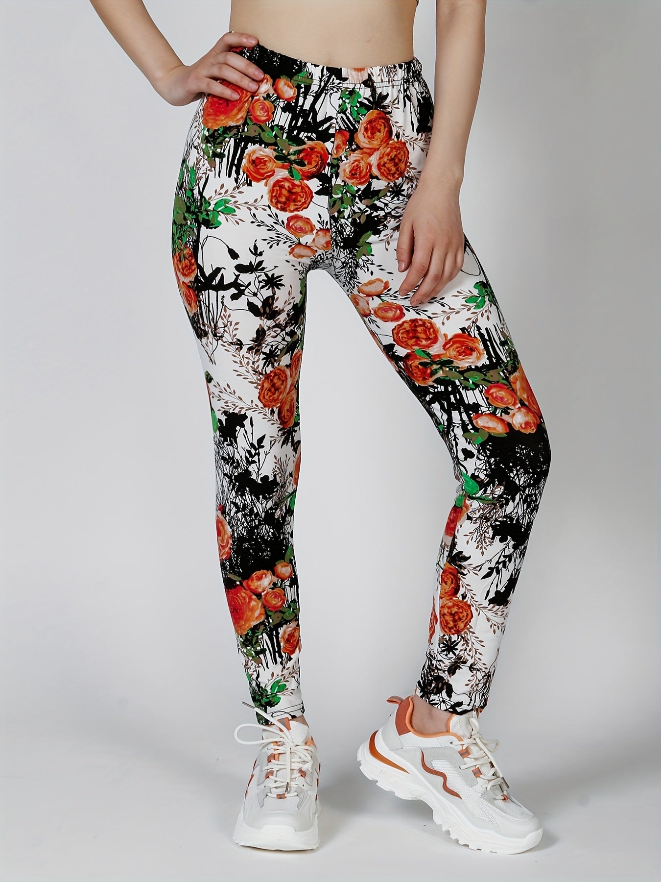 Floral Print Skinny Stretchy Leggings High Waist Yoga Leggings