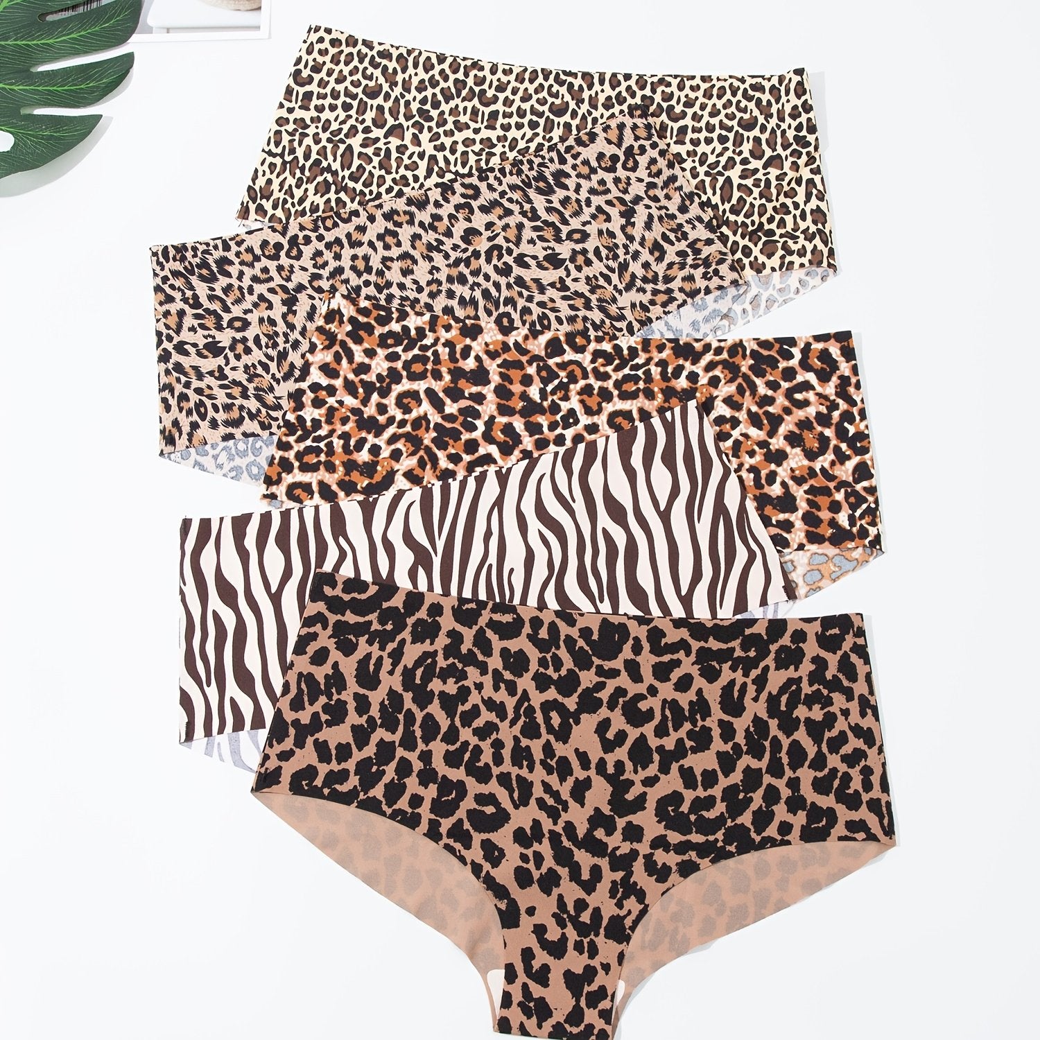 5pcs Seamless Leopard Briefs Comfy & Breathable Panties