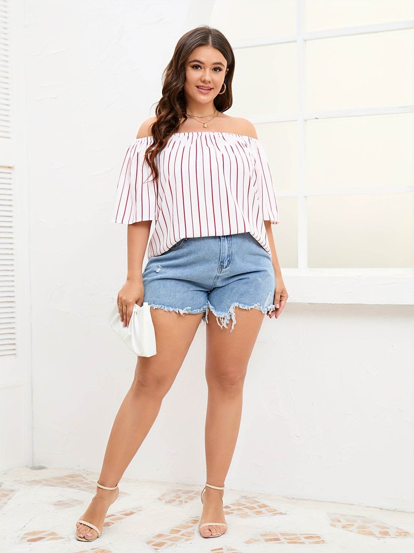 Stripe Off Shoulder Loose Blouse