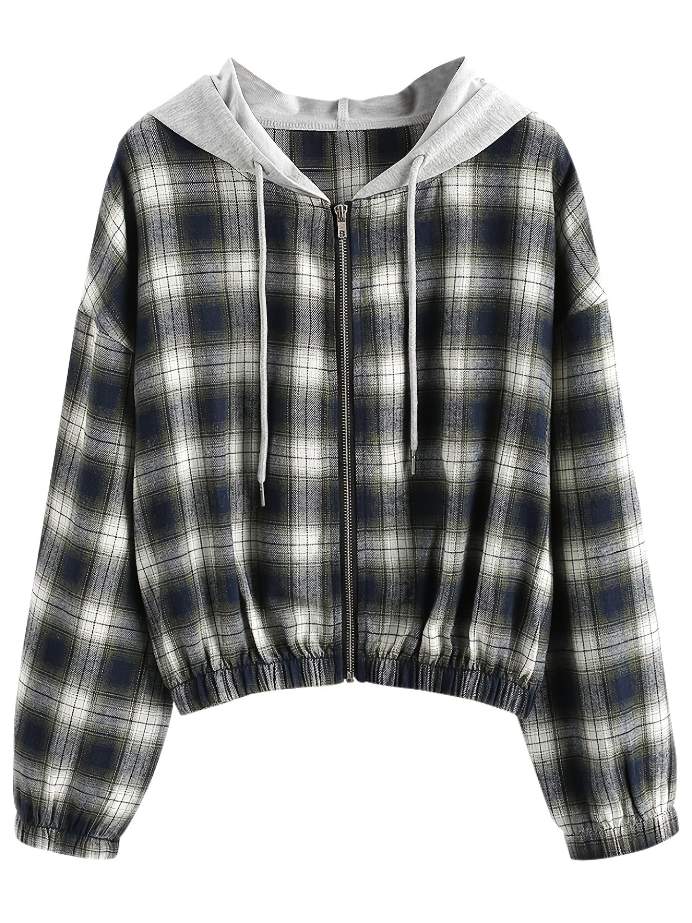 Plaid Hooded Zip Jacket Hoodies Long Sleeve