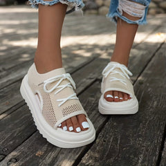 Women's Platform Sports Sandals Lace Up Slip On Shoes
