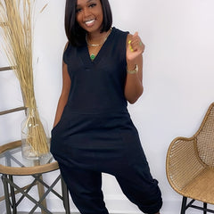 Sleeveless V Neck Jumpsuit Solid Baggy Summer Casual Jumpsuit