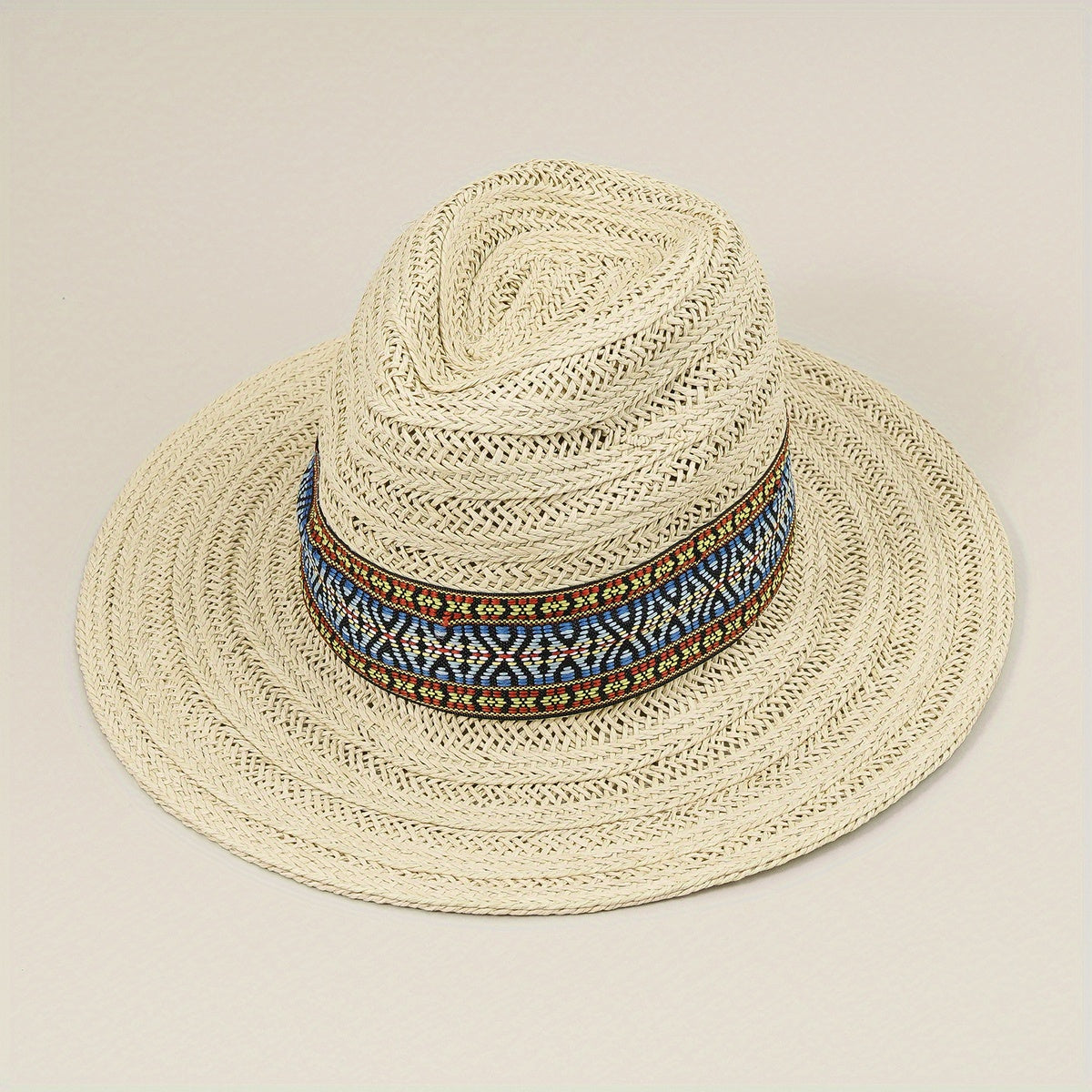 Drawstring Woven Cowboy Hat Spring Autumn Sun Protection Jazz Straw Hat