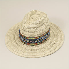 Drawstring Woven Cowboy Hat Spring Autumn Sun Protection Jazz Straw Hat