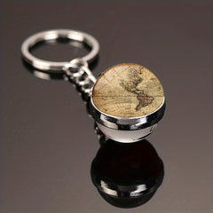 World Map Glass Keychain Pendant Gift Men Women